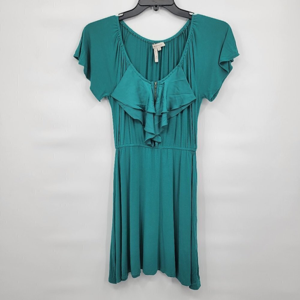 BCBGenreration Women Green Ruffle Front Scoop Neck Casual Mini Dress Size XS